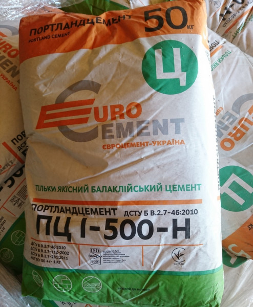 Цемент Евро ПЦ - 500, заводская тара 50 кг